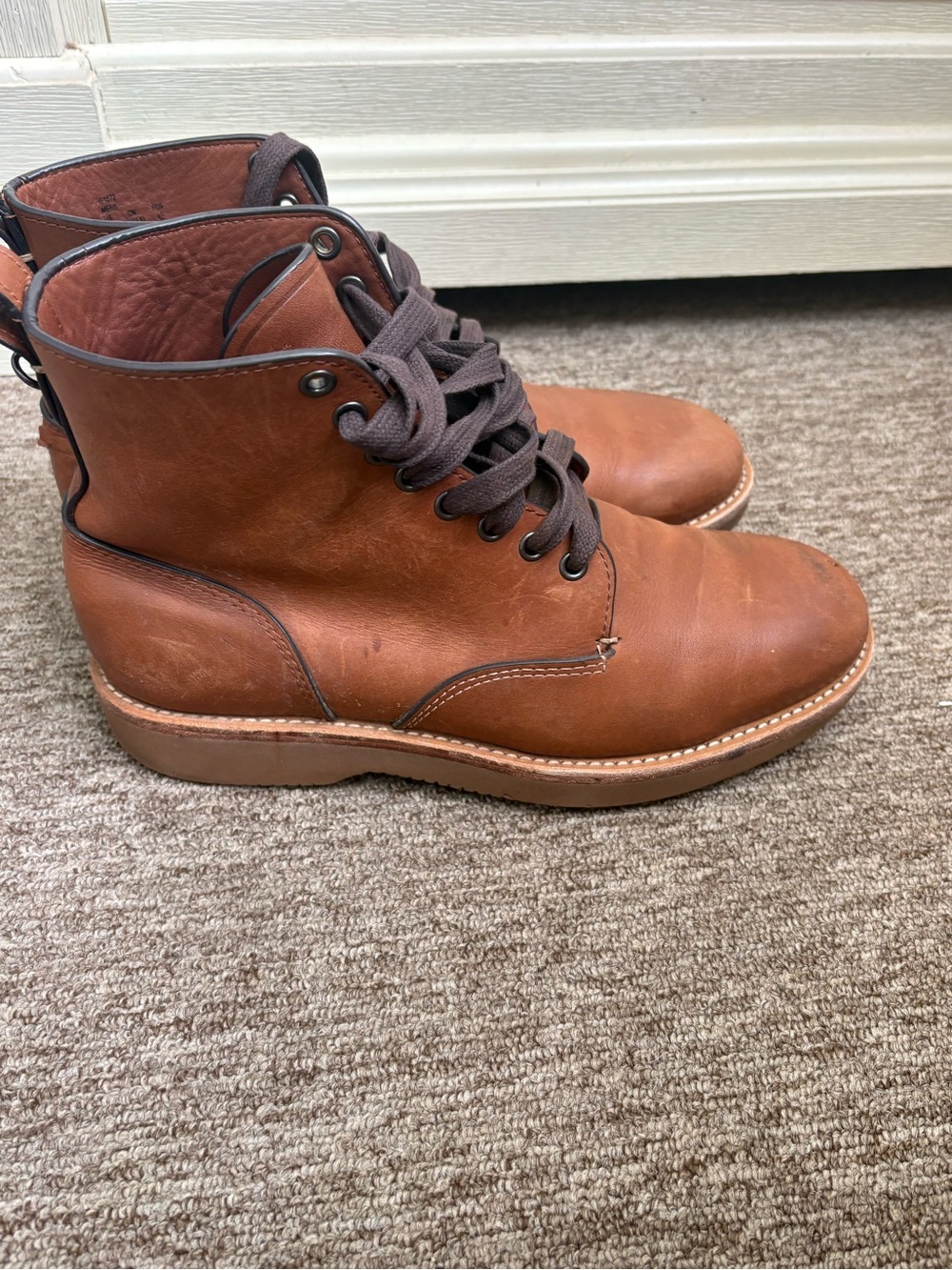 Coach Derby Dark Saddle Brown Leather Plain Toe Boots Mens Size 8